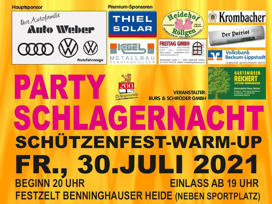 Party-Schlagernacht auf den 30.07.2021 verschoben