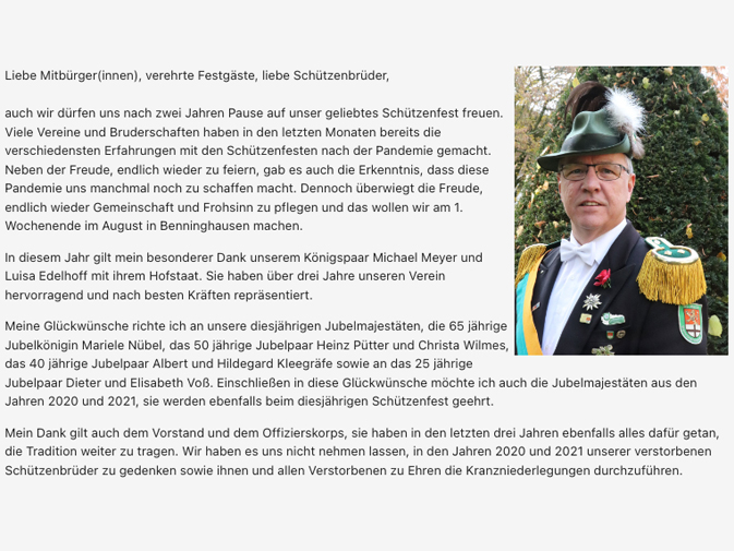 Grußwort zum Schützenfest 2022