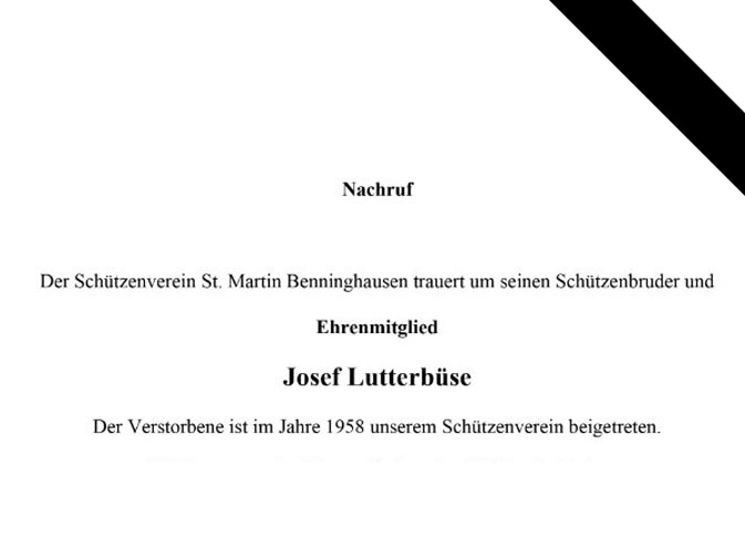 Schützenverein trauert um Ehrenmitglied Josef Lutterbüse